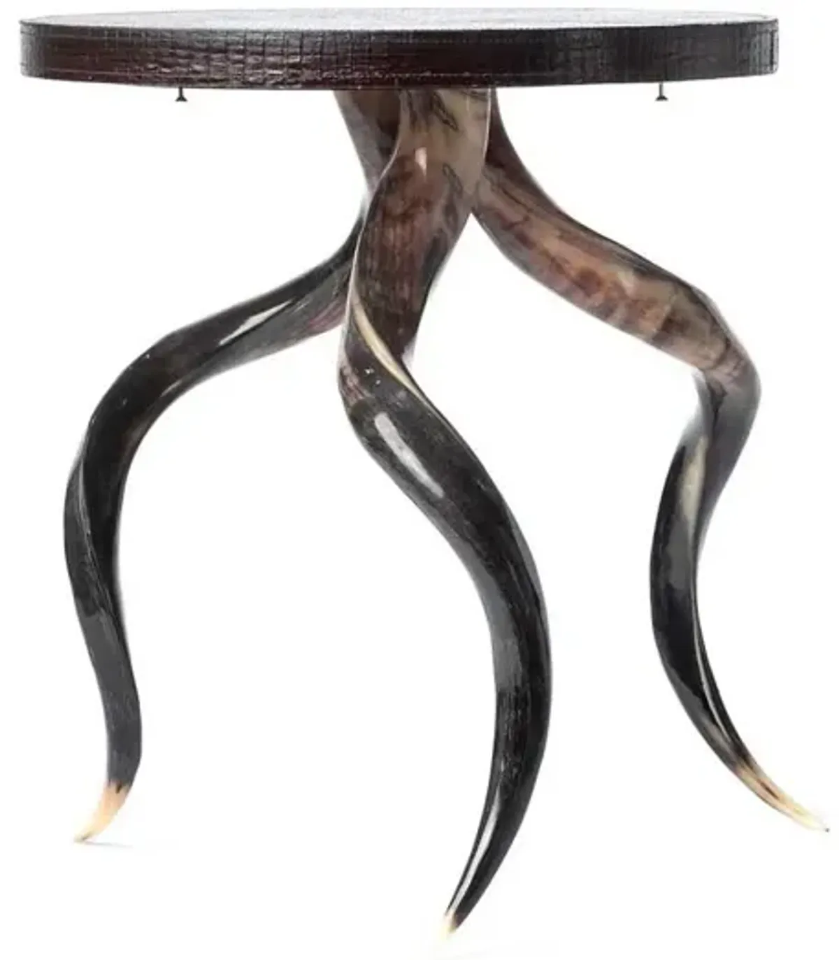 Kudu Polished Horn Side Table, Espresso Leather