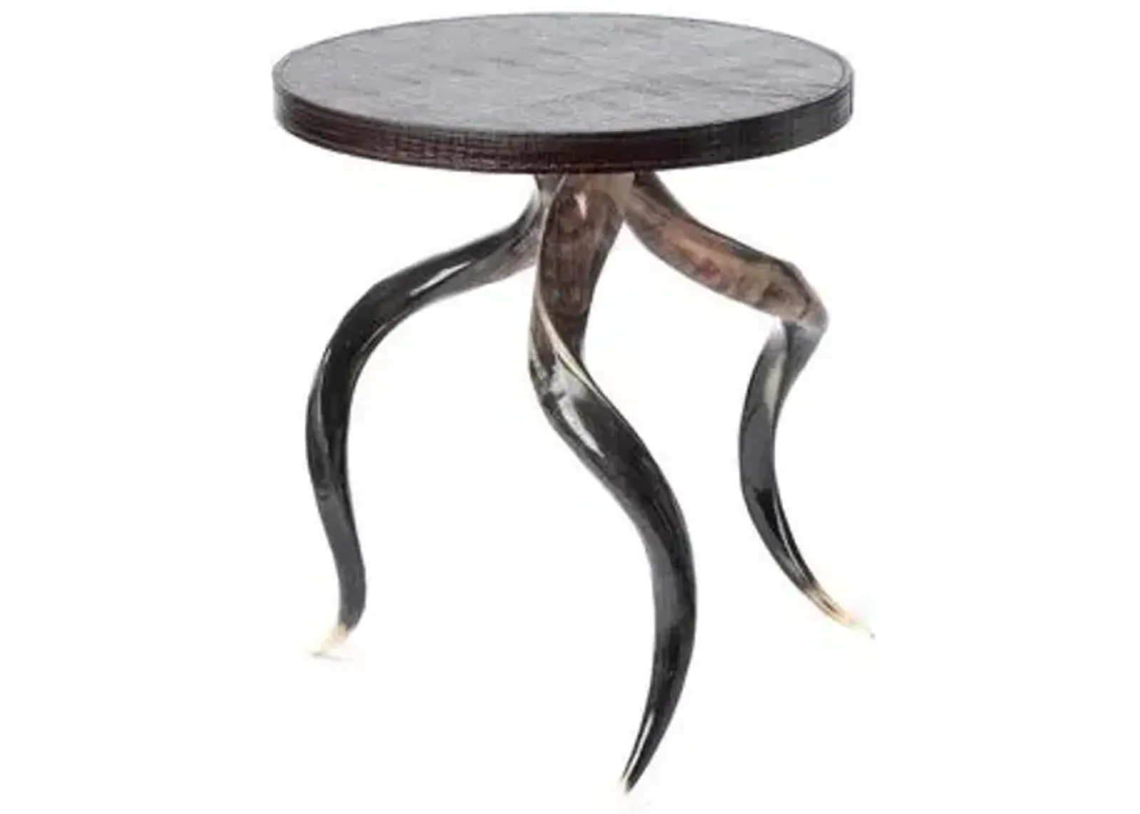 Kudu Horn Side Table - Espresso Leather - Ngala Trading Co. - Black