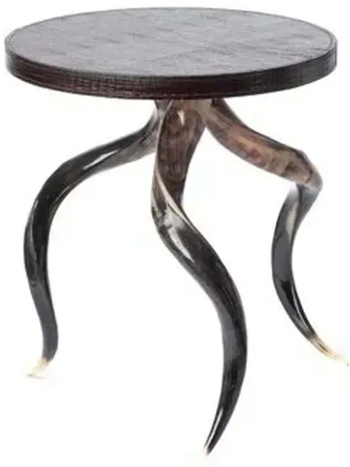 Kudu Polished Horn Side Table - Espresso Leather - Ngala Trading Co. - Black