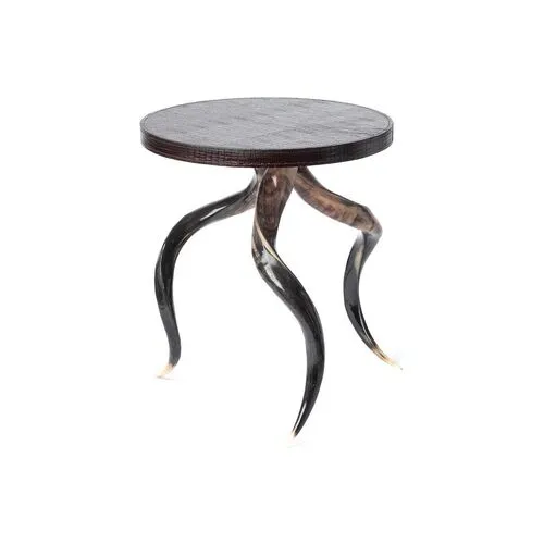 Kudu Horn Side Table - Espresso Leather - Ngala Trading Co. - Black