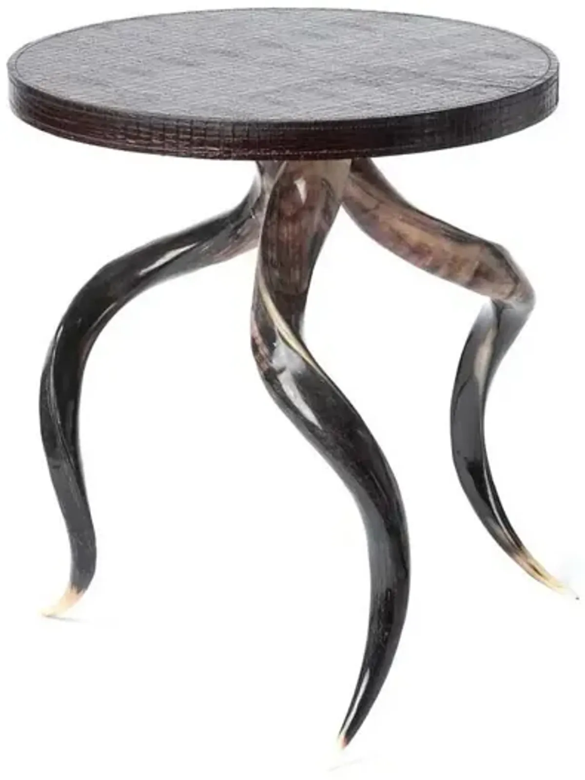 Kudu Polished Horn Side Table, Espresso Leather