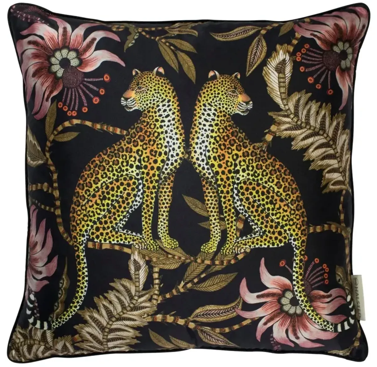 Lovebird Leopards 16x16 Silk Pillow, Night