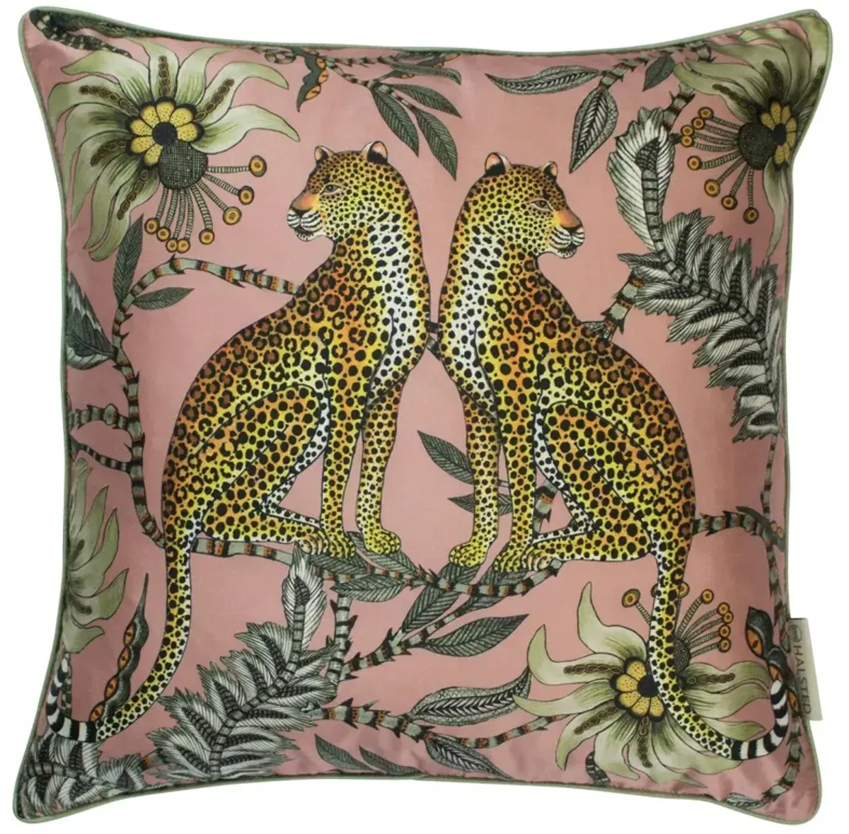 Lovebird Leopards 16x16 Silk Pillow, Magnolia