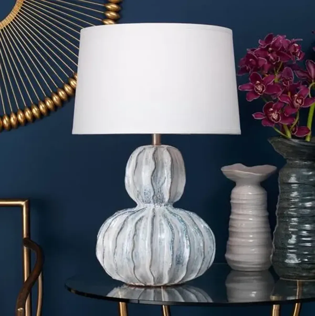 Oceane Gourd Table Lamp - Blue/White - Jamie Young Co.