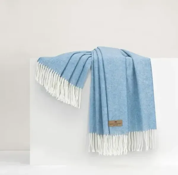 Herringbone Throw - Lands Downunder - Blue - Lightweight, Soft, Warm, Fringed