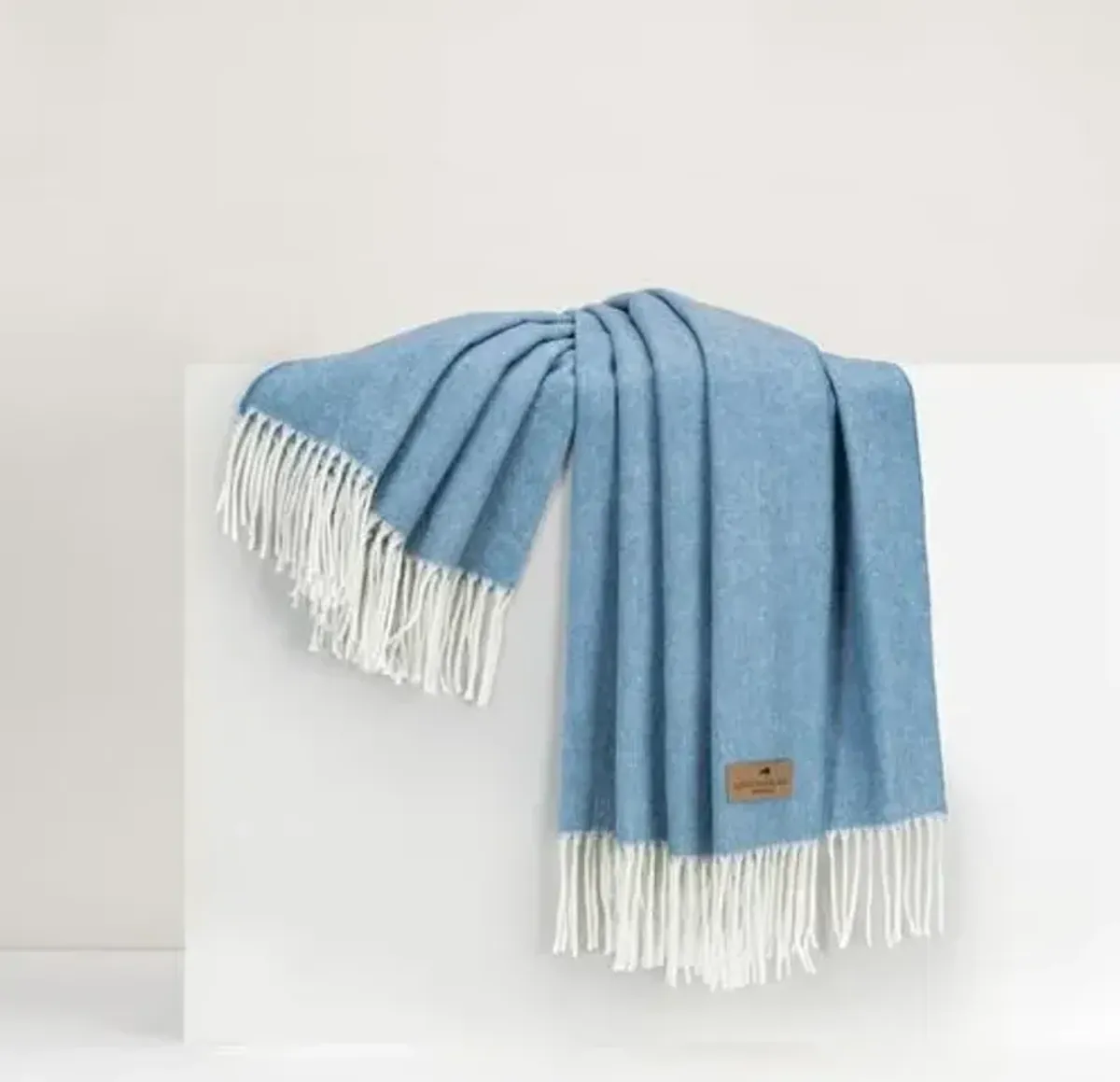 Herringbone Throw - Lands Downunder - Blue - Lightweight, Soft, Warm, Fringed