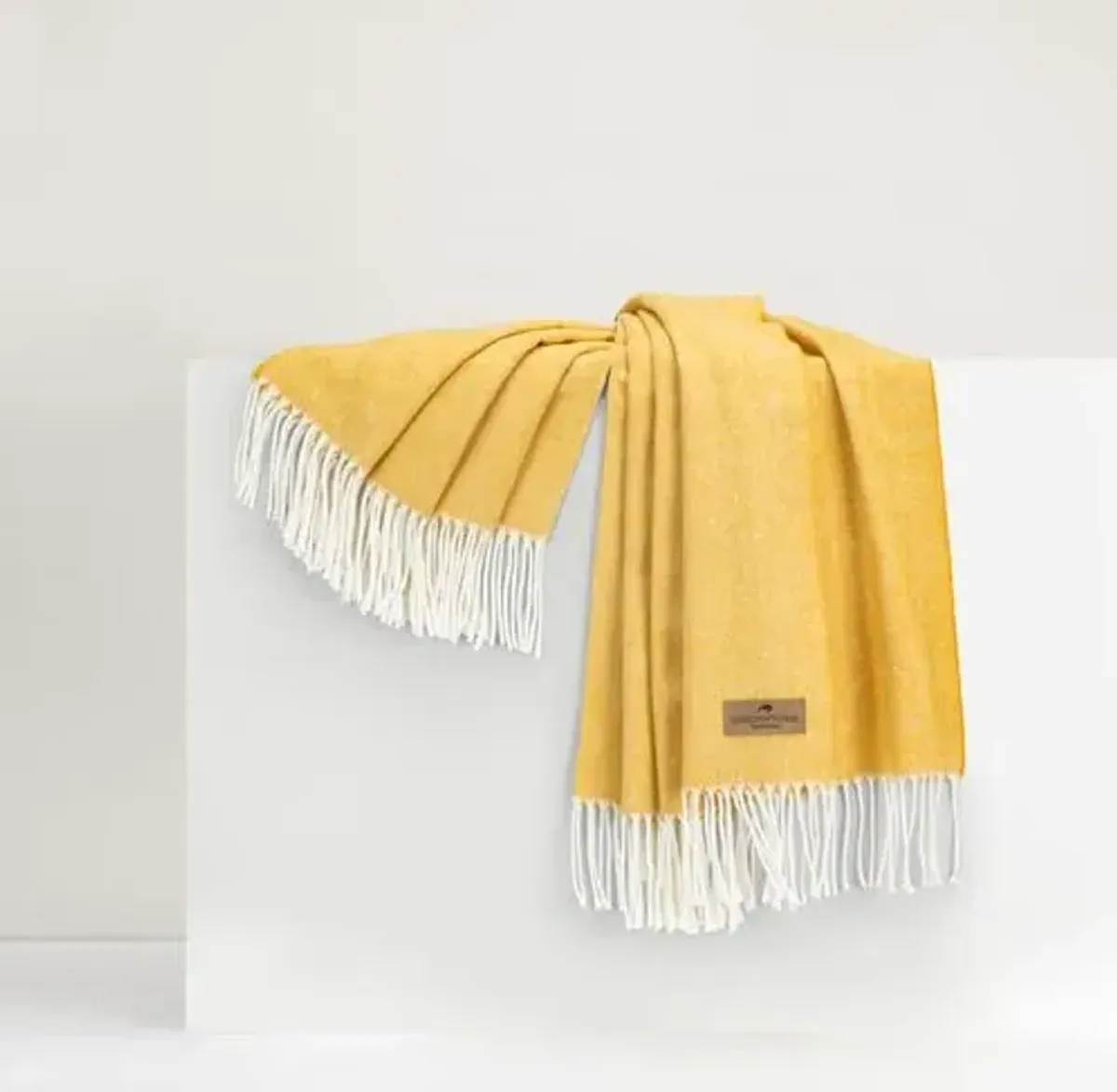 Herringbone Throw - Lands Downunder - Yellow - Lightweight, Soft, Warm, Fringed