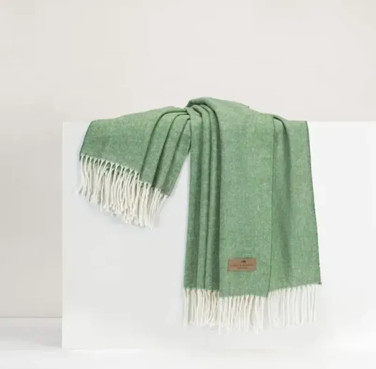 Herringbone Throw - Lands Downunder - Green - Lightweight, Soft, Warm, Fringed