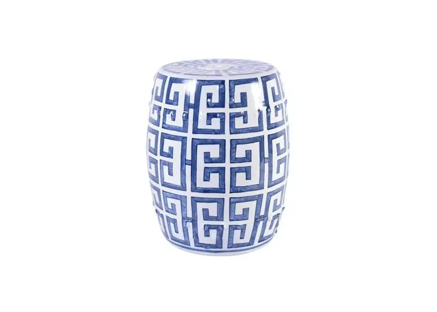 Greek Key Garden Stool - Blue/White