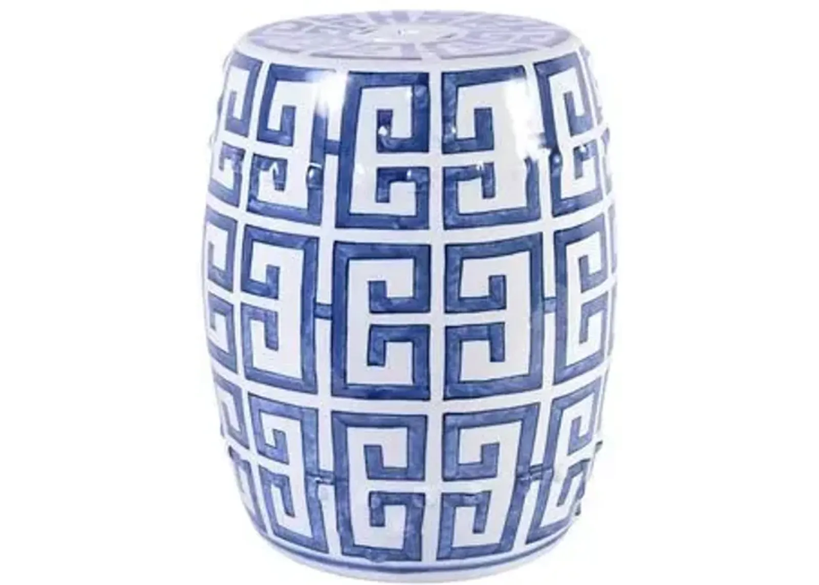 Greek Key Garden Stool - Blue/White