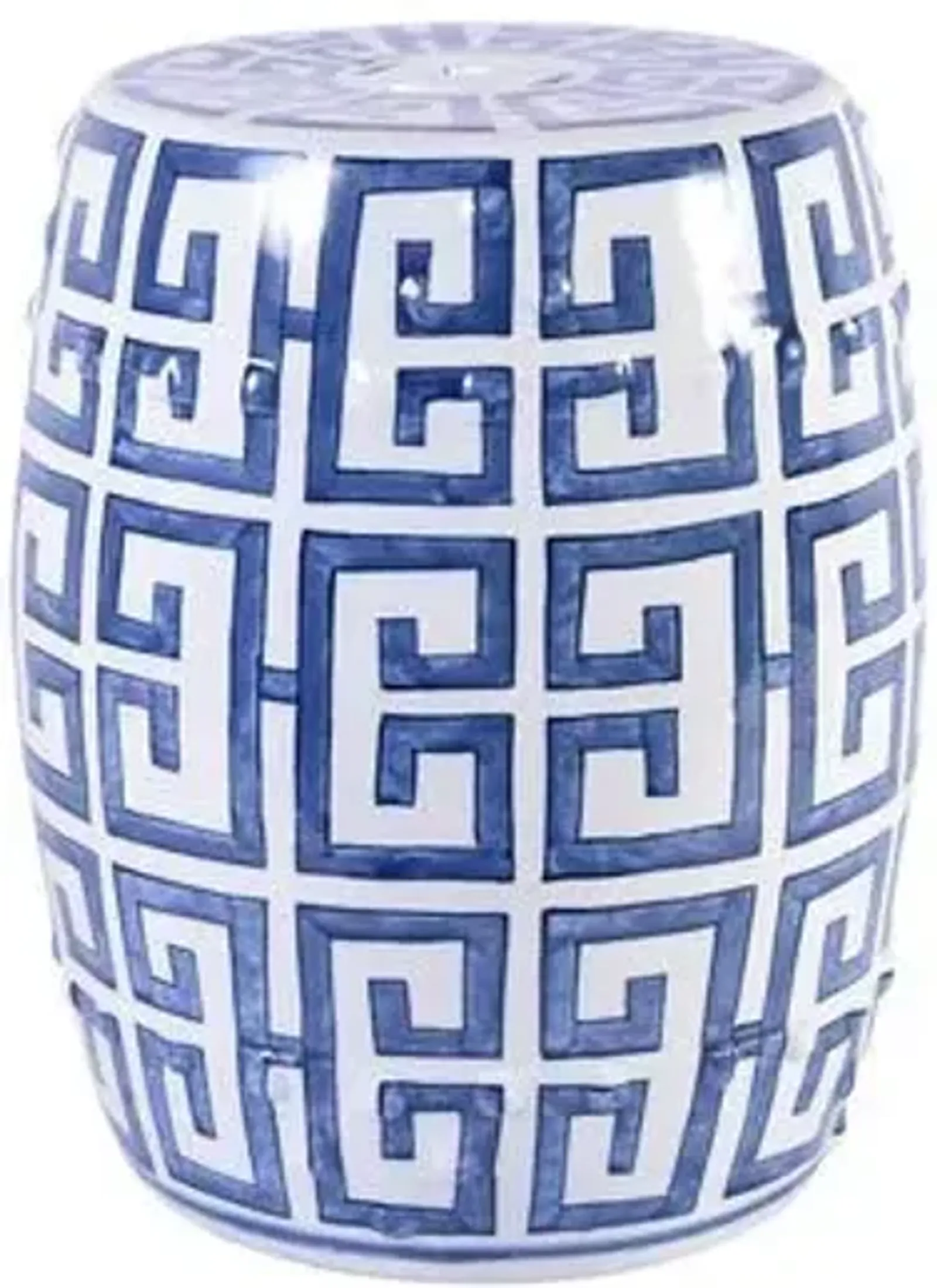 Greek Key Garden Stool - Blue/White