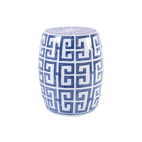 Greek Key Garden Stool - Blue/White