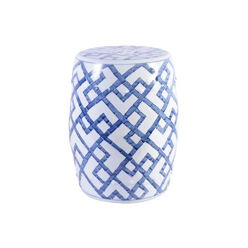 Chen Bamboo Garden Stool - Blue/White