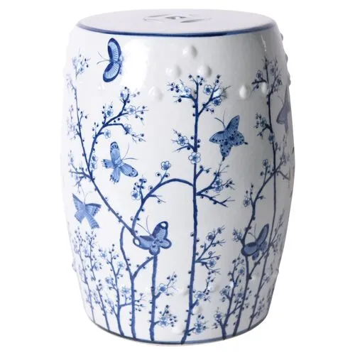 Butterfly Garden Stool - Blue/White