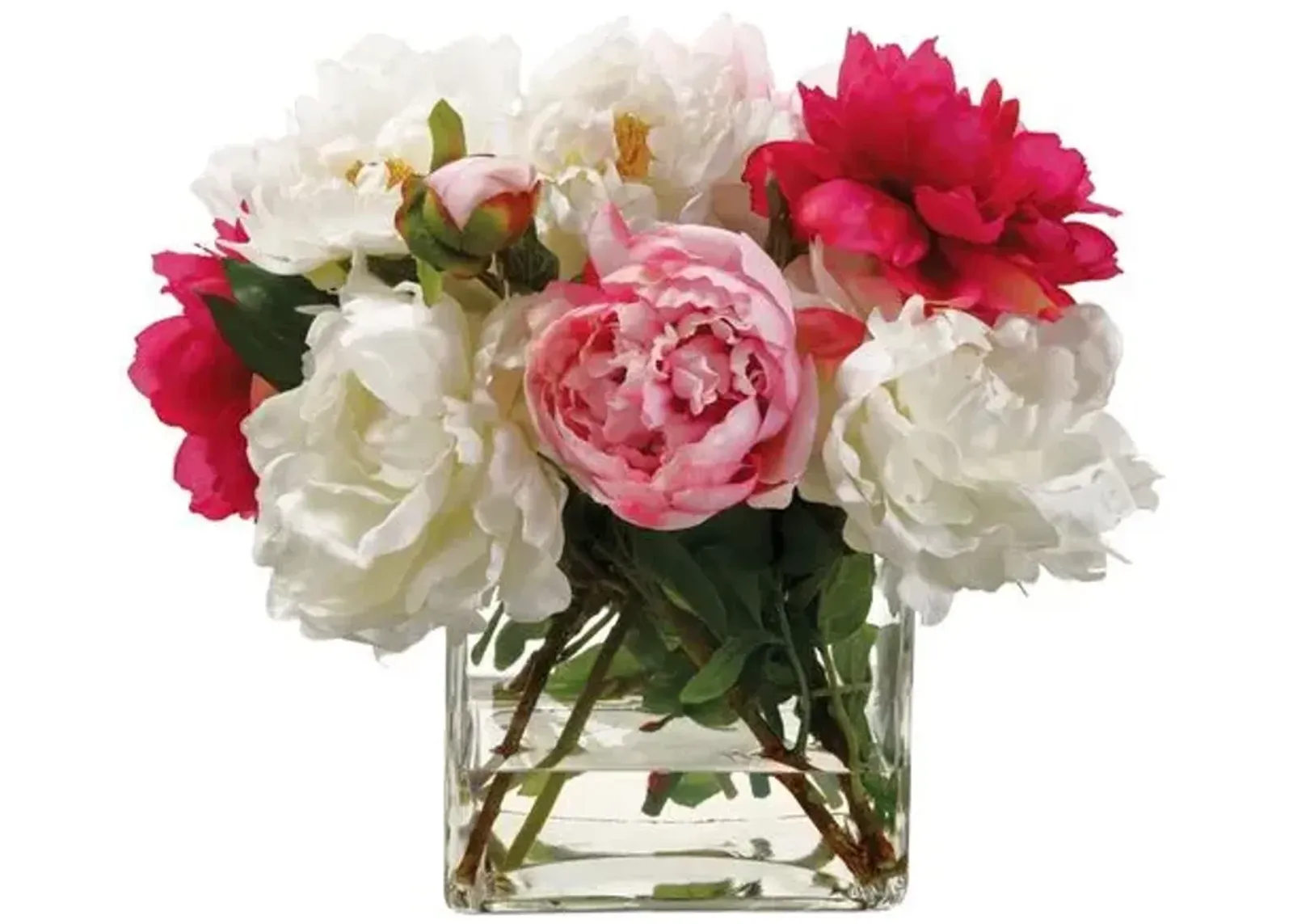 16" Mixed Peony Arrangement with Vase - Faux - Pink