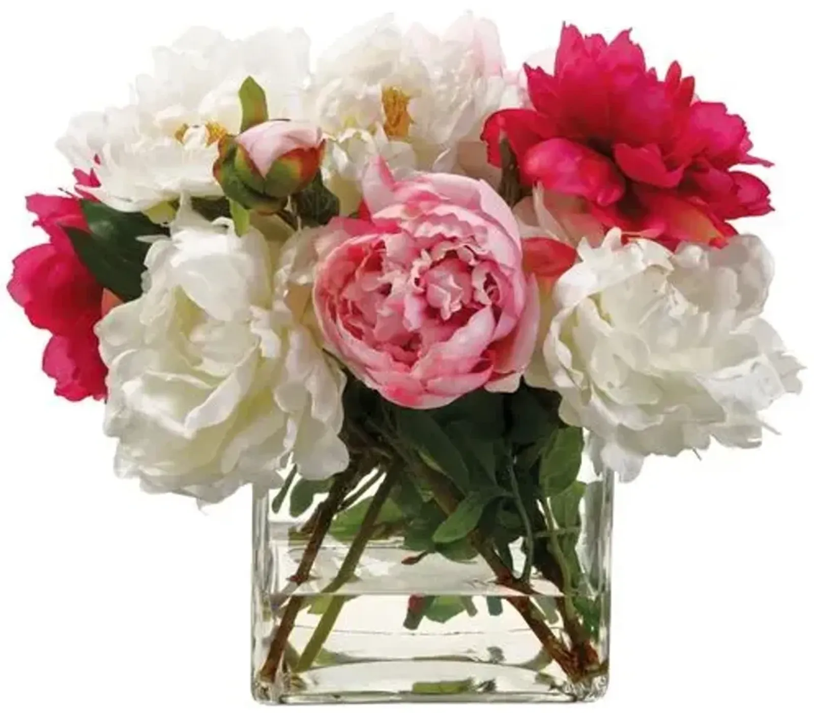 16" Mixed Peony Arrangement with Vase - Faux - Pink