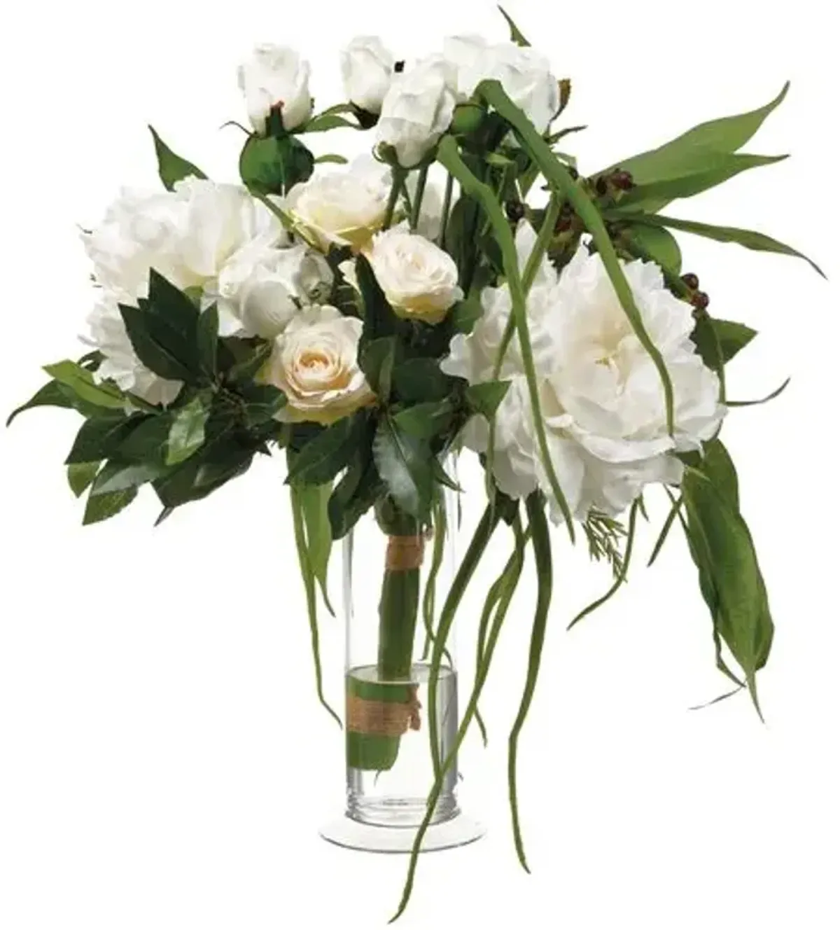 19" Peony & Rose Mix with Cylindrical Vase - Faux - White