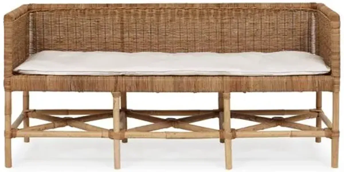 Vintage Lina Rattan Bench - Natural/Cloud White - Brownstone Furniture