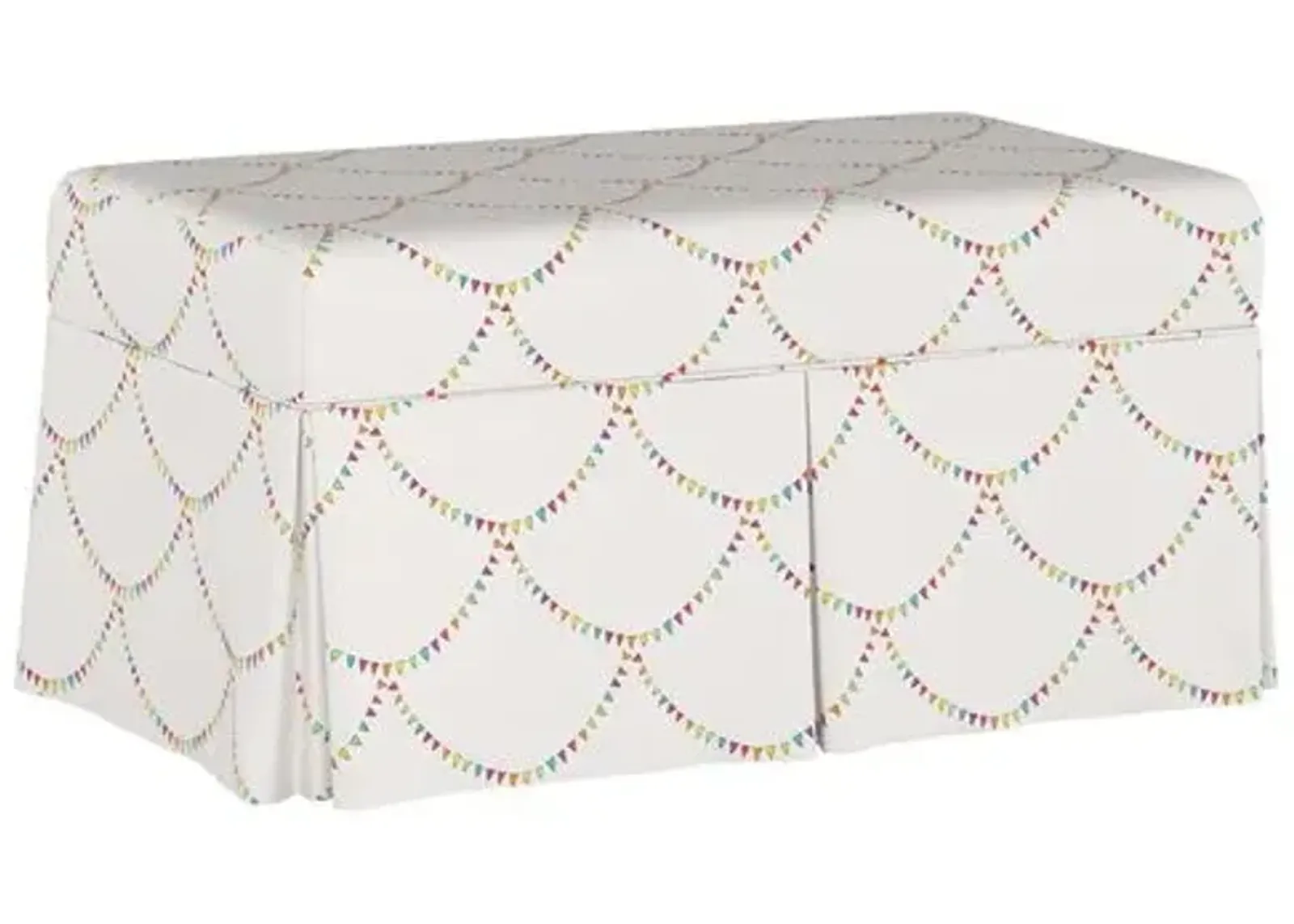 Hamilton Storage Bench - Bunting Scallop Multi - Handcrafted in the USA - White