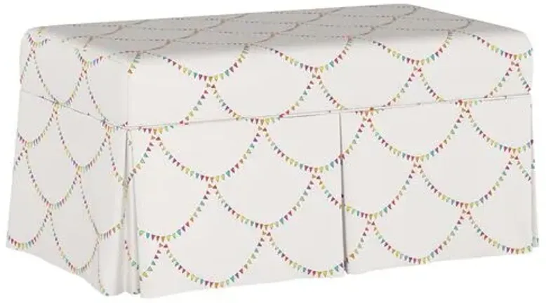 Hamilton Storage Bench - Bunting Scallop Multi - Handcrafted in the USA - White