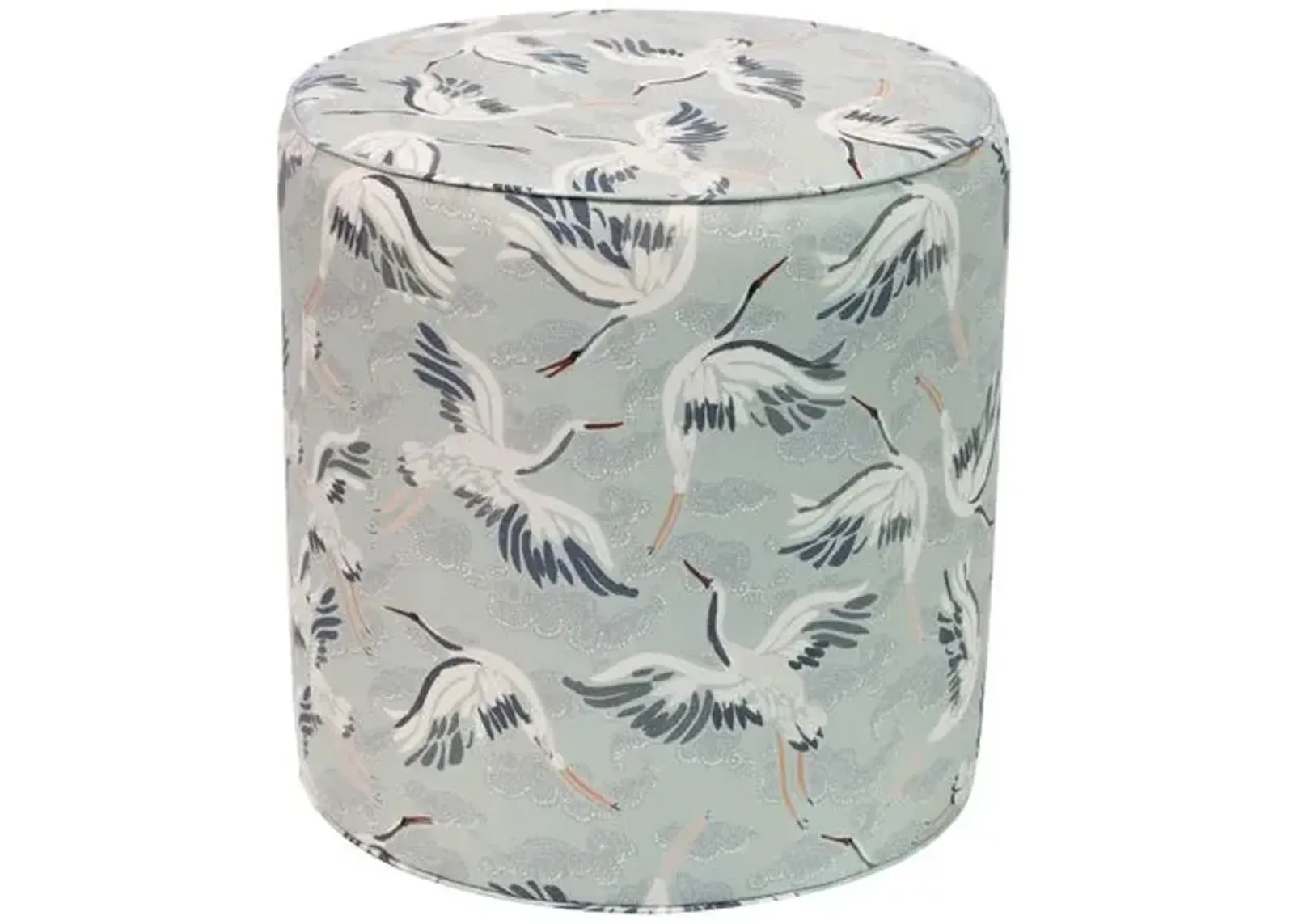 Harper Round Ottoman - Cranes - Blue