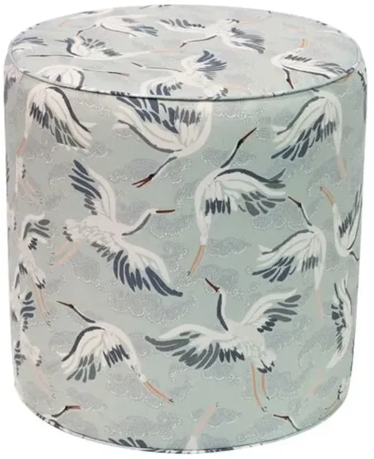 Harper Round Ottoman - Cranes - Blue