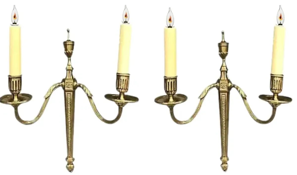 Antique French Bronze Wall Sconces - Set of 2 - Rose Victoria - Gold