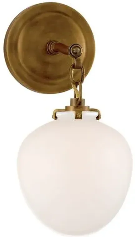 Visual Comfort - Katie Small Acorn Sconce With White Glass - Hand-Rubbed Antique Brass - Gold