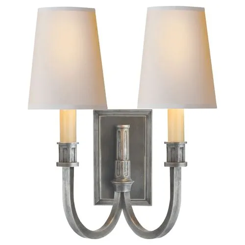 Visual Comfort - Modern Library 2-Light Sconce - Sheffield Nickel - Silver