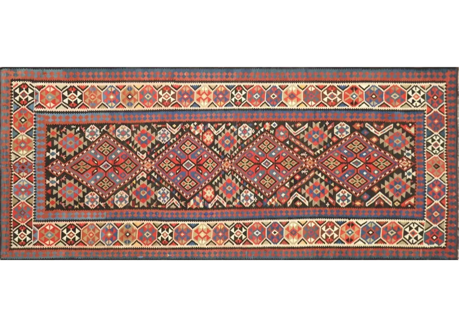 C. 1910 Caucasian Kilim - 6'5" x 14'8" - Nalbandian - Red