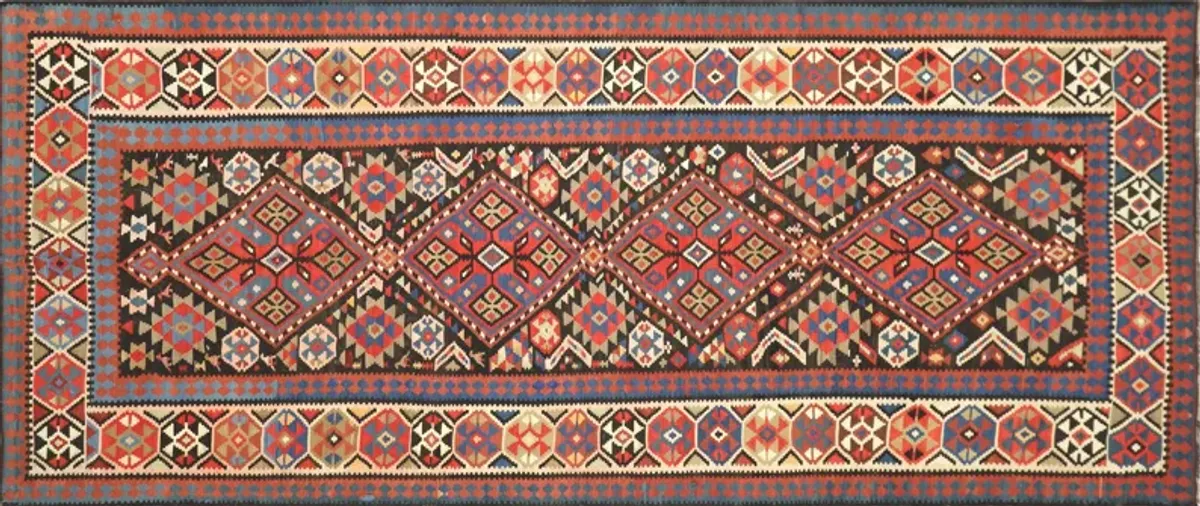 C. 1910 Caucasian Kilim - 6'5" x 14'8" - Nalbandian - Red