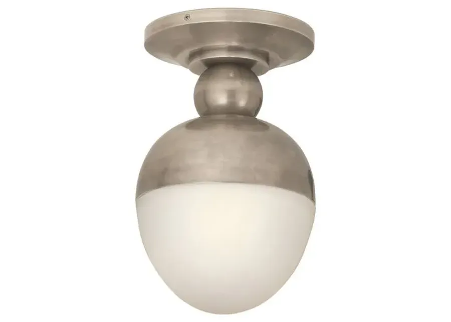 Visual Comfort - Clark Flush Mount With White Glass - Antique Nickel - Silver