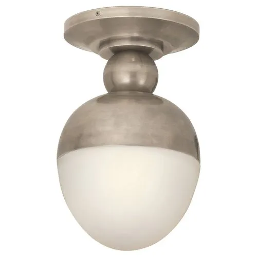 Visual Comfort - Clark Flush Mount With White Glass - Antique Nickel - Silver