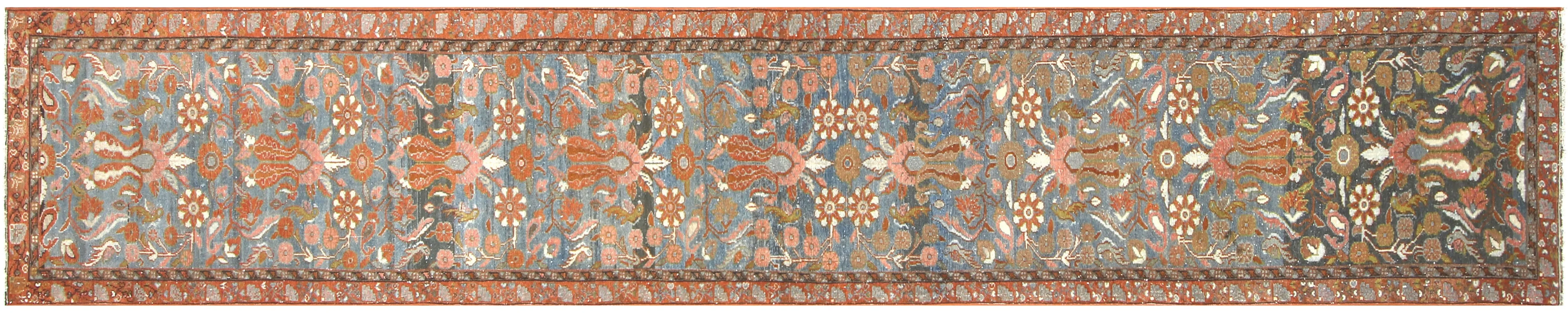 1930s Persian Malayer Runner - 2'5"x15'5" - Nalbandian - Blue