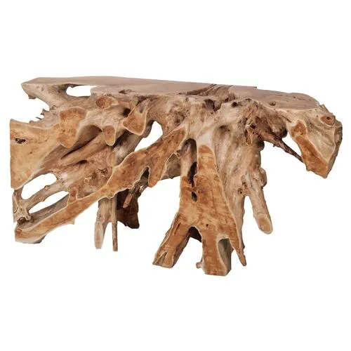 Berta Teak Root Outdoor Console Table - Natural - Brown