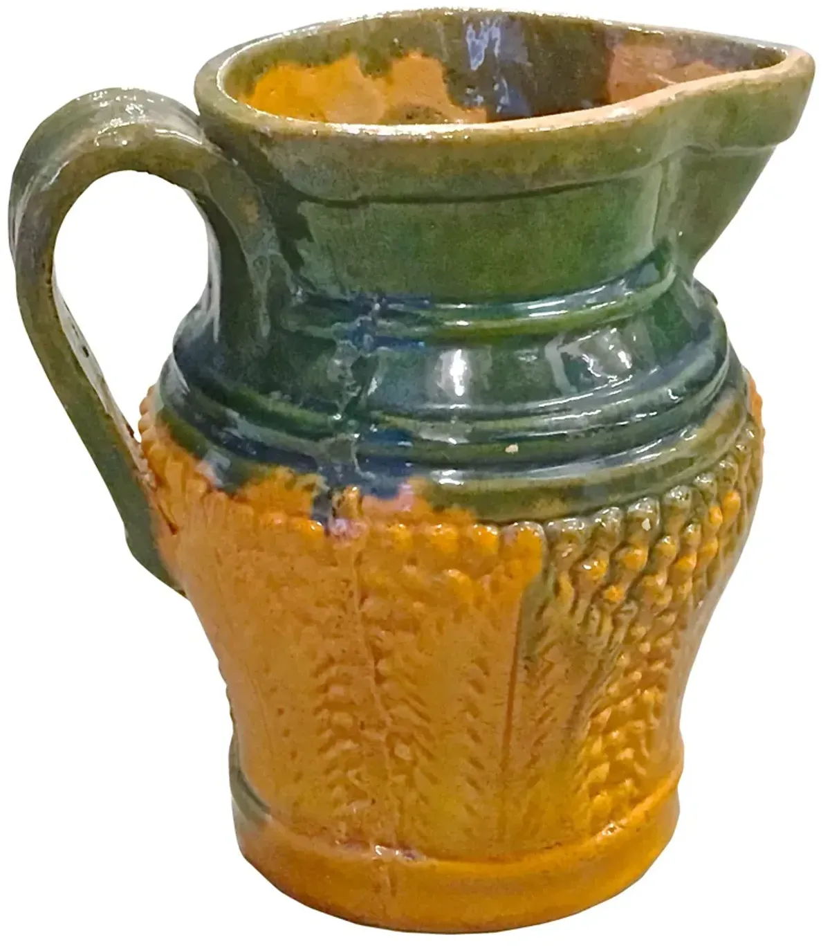 Antique Majolica Leaf Pitcher - Vermilion Designs - Orange