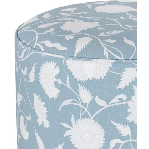 Harper Round Ottoman - Sky Floral - Blue