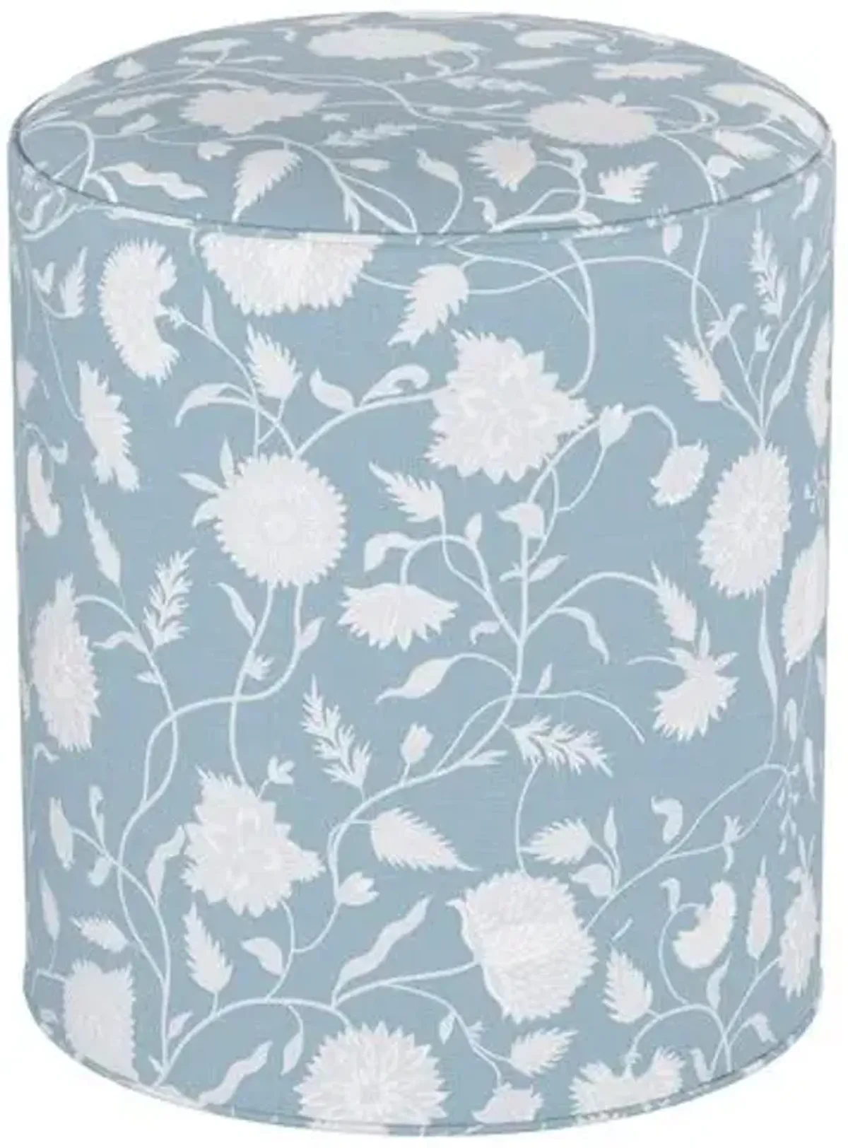 Harper Round Ottoman - Sky Floral - Blue