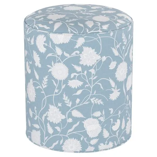 Harper Round Ottoman - Sky Floral - Blue