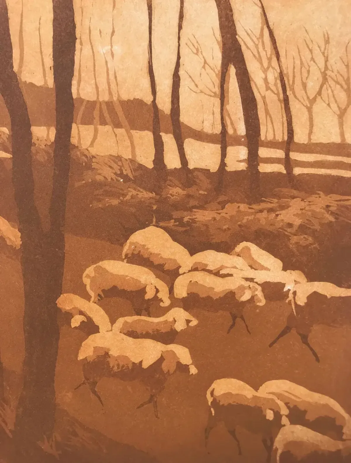 Pastoral Etching by Leslie Wayne - Antiquarian Art Company - Brown