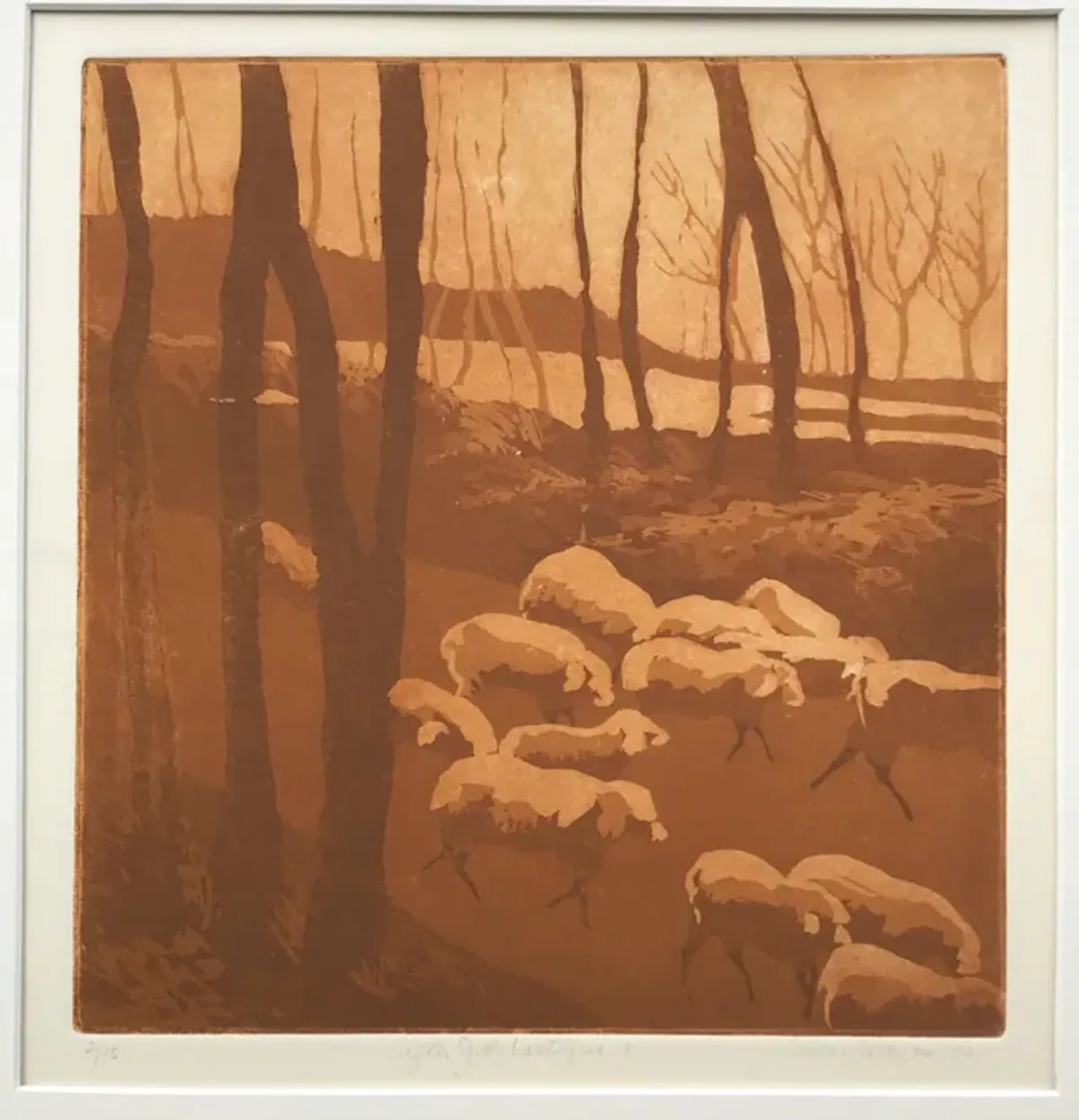 Pastoral Etching by Leslie Wayne - Antiquarian Art Company - Brown