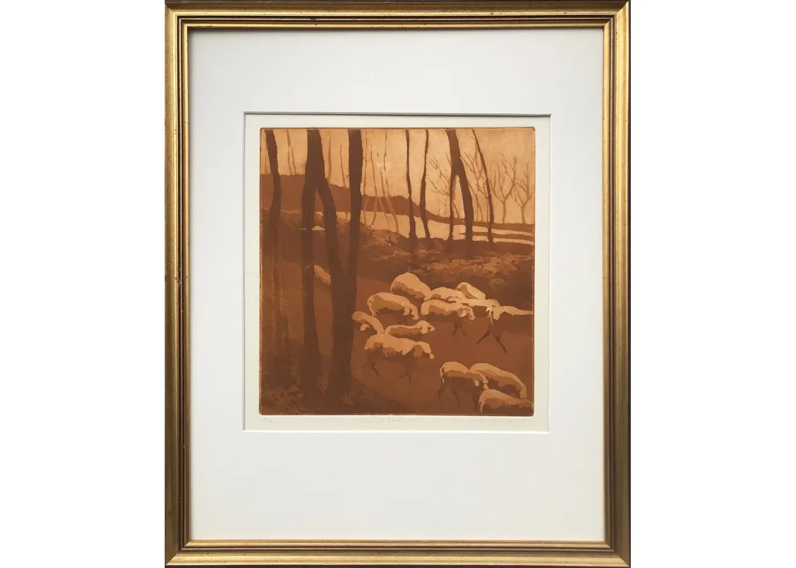 Pastoral Etching by Leslie Wayne - Antiquarian Art Company - Brown