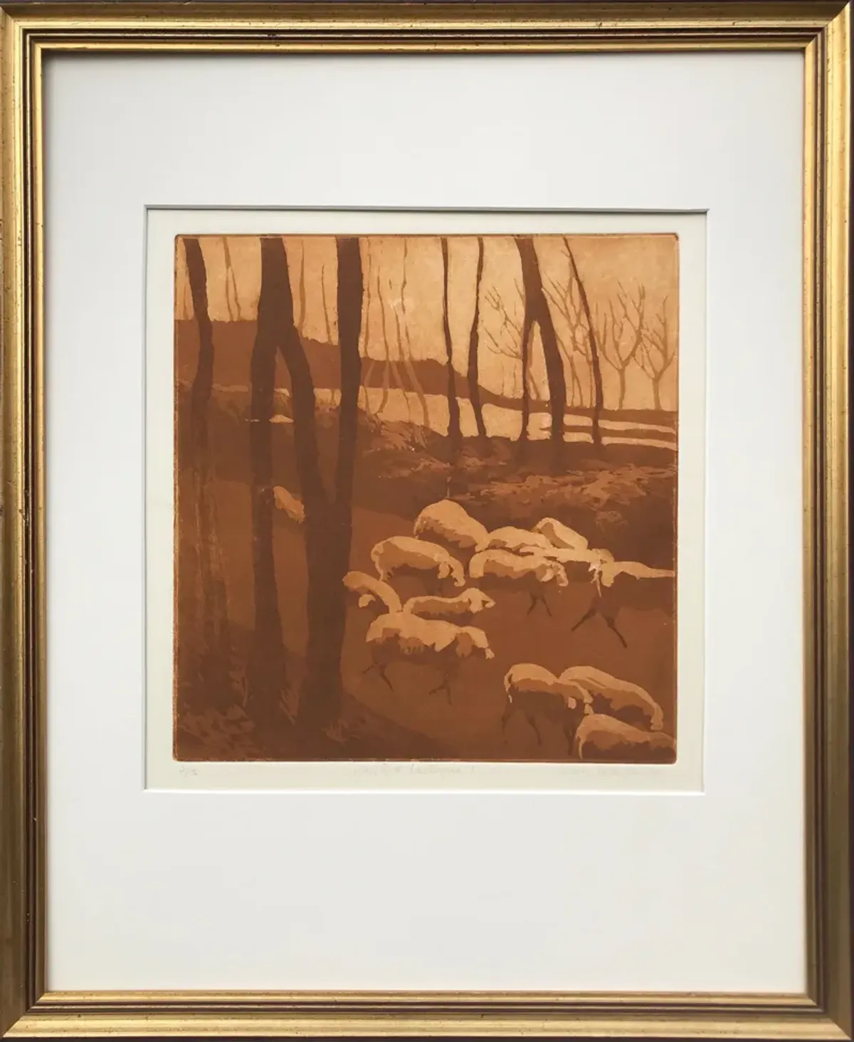 Pastoral Etching by Leslie Wayne - Antiquarian Art Company - Brown