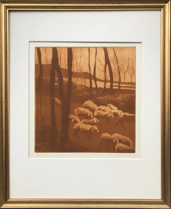 Pastoral Etching by Leslie Wayne - Antiquarian Art Company - Brown