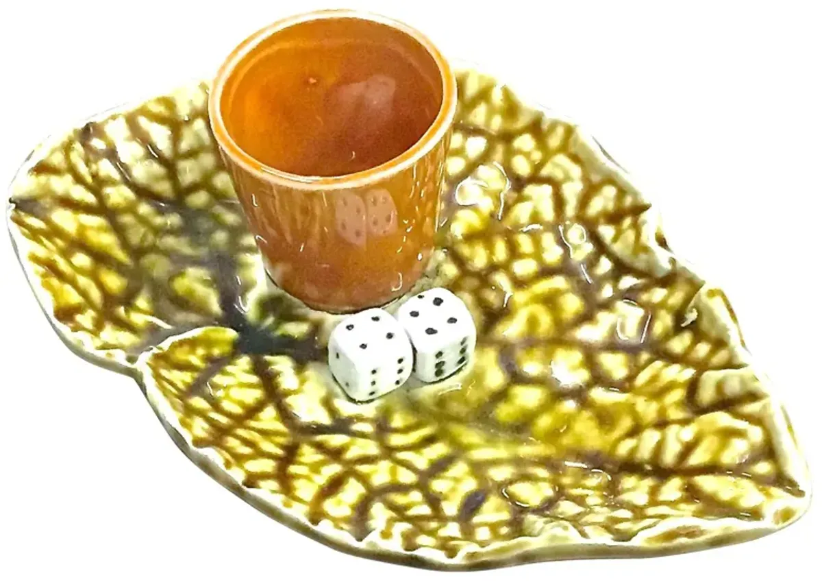 Etruscan Majolica Leaf Matchstick Cup - Vermilion Designs - Yellow