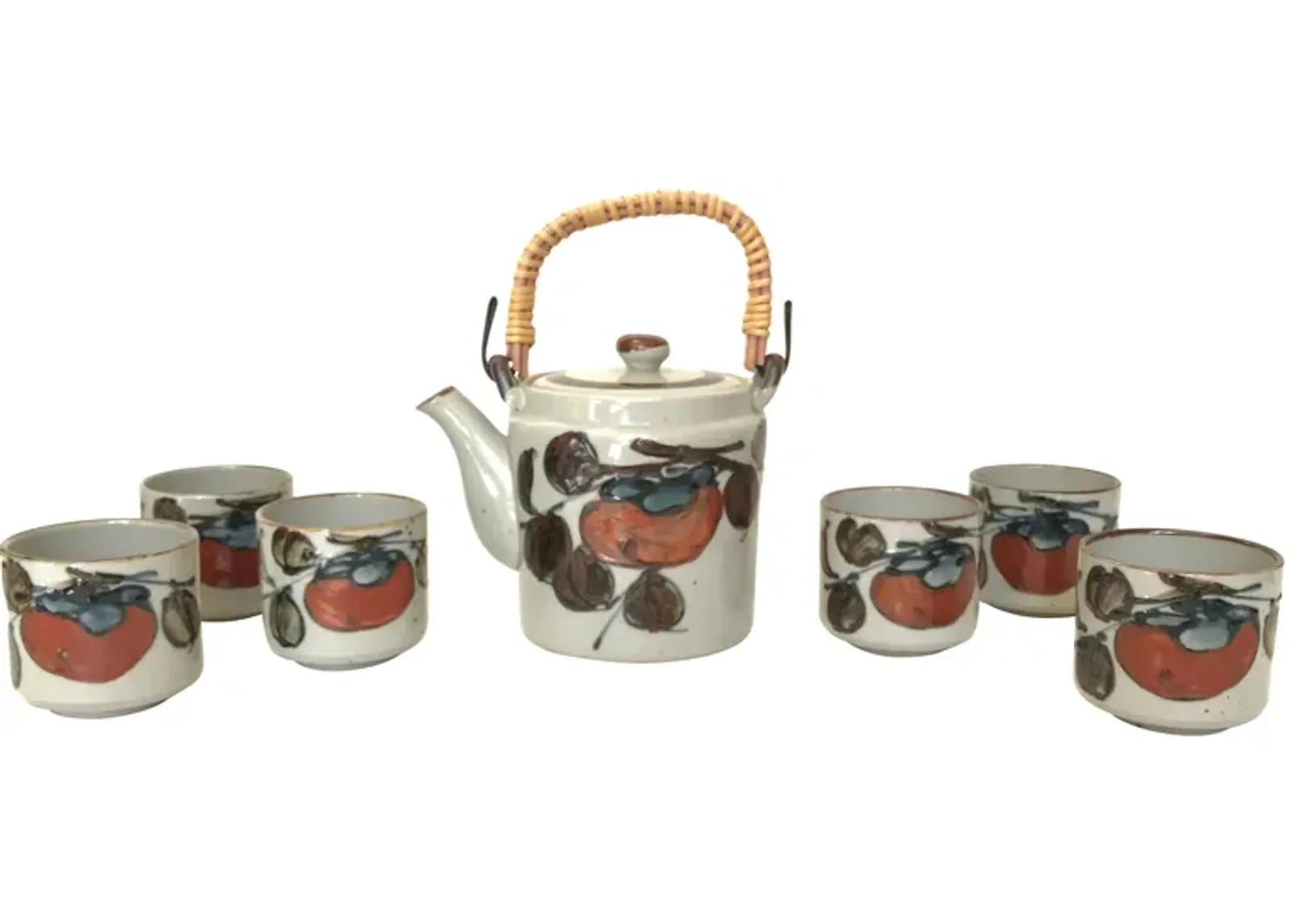 1970s Hand-Thrown Stoneware Tea Set - Set of 7 - Eat Drink Home - Beige