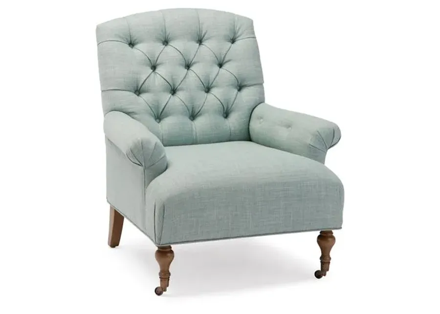 Harrison Tufted Accent Chair - Mint Linen - Green, Comfortable, Durable