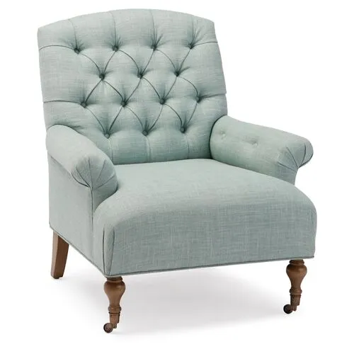 Harrison Tufted Accent Chair - Mint Linen - Green, Comfortable, Durable