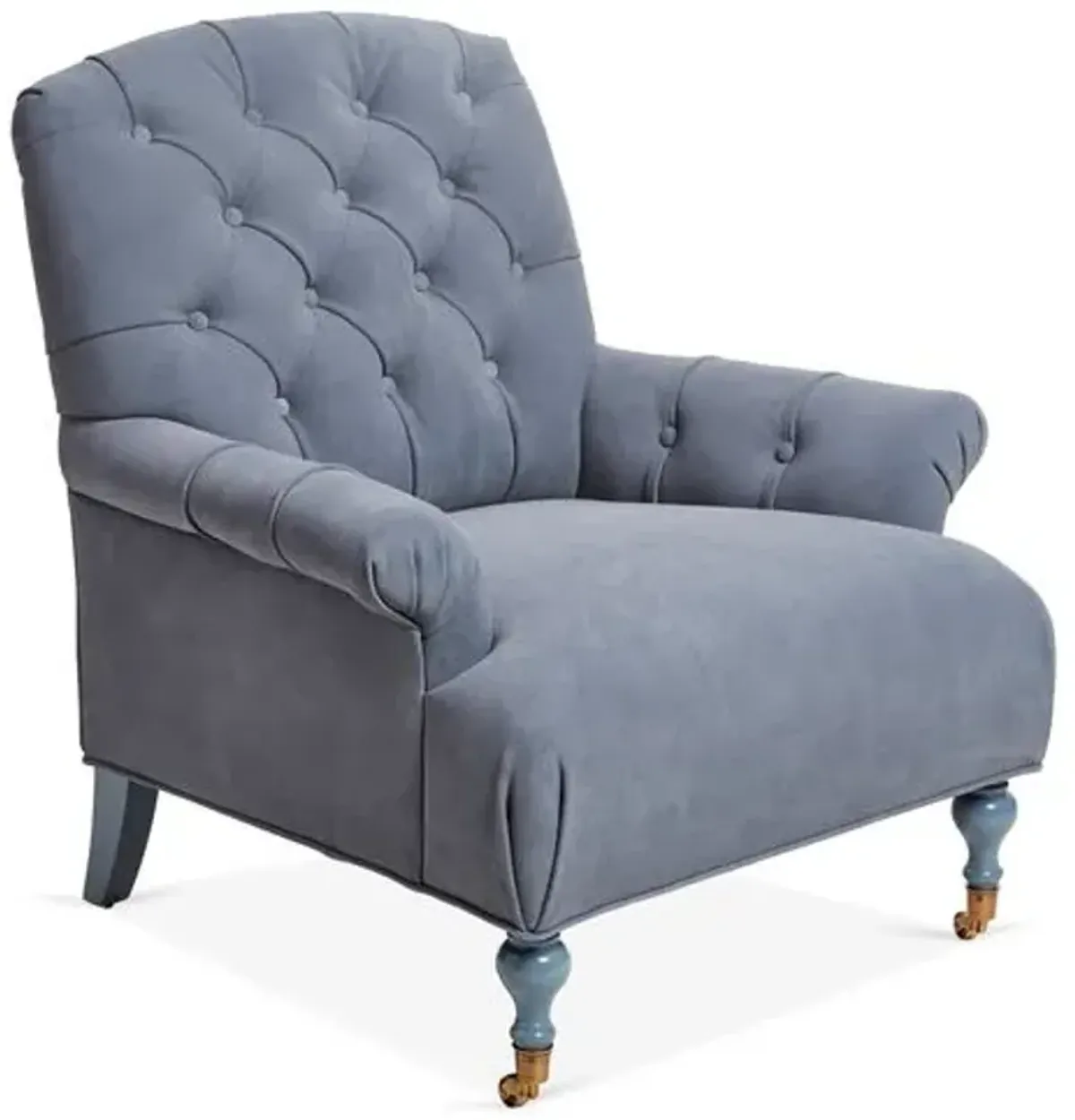 Harrison Tufted Accent Chair - Adriatic Suede - Blue, Comfortable, Durable