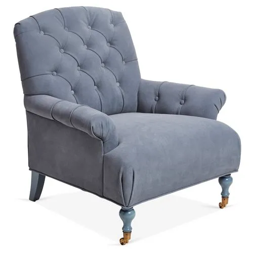 Harrison Tufted Accent Chair - Adriatic Suede - Blue, Comfortable, Durable